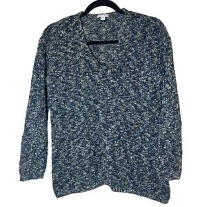 J Jill Blue Woman's Long Sleeve Knit Woven Sweater Pullover V Neck Medium